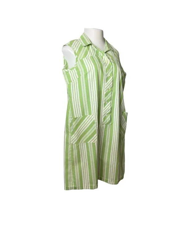Vintage 60's Womens Dress Handmade Green White Stripe Sleeveless Shift 14 16 - Picture 3 of 15